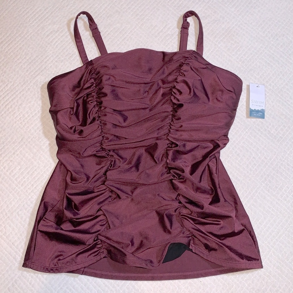 NWT Swim by Cacique Ruched Tankini Top, Nylon Spandex, Purple Wine, Size 18 - Picture 2 of 15